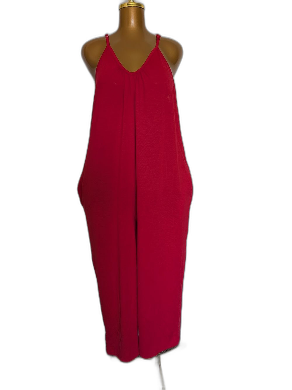Fantaslook Red Wide Leg Jumpsuit V-Neck Slouchy Harem Romper Pockets Size XL